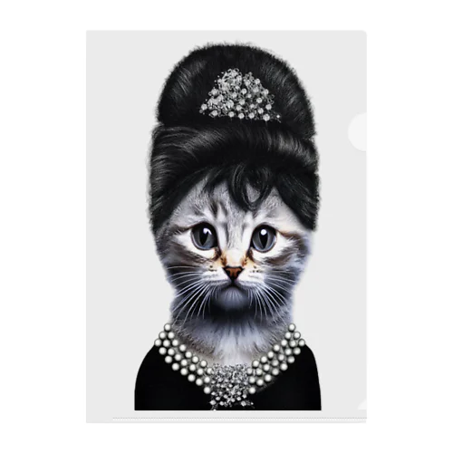 オードリーヘップバーン猫 Clear File Folder
