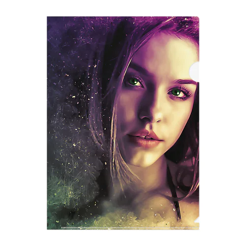 Beautiful woman with purple hair and dark brown eyes  紫色の髪と濃い茶色の目を持つ美しい女性 Clear File Folder