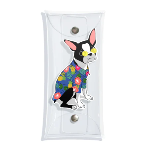 アロハシャツを着たボストンテリアのクリアケース Clear Multipurpose Case
