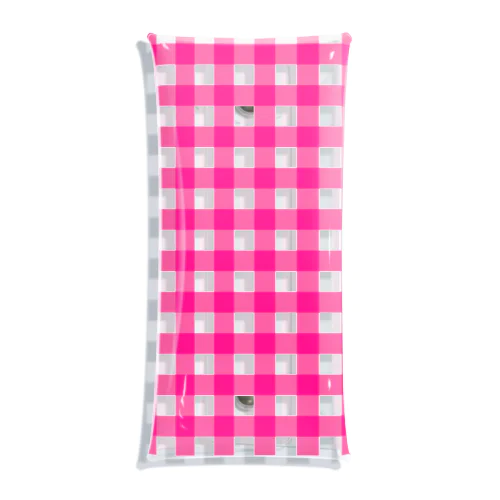 ギンガムチェックピンクのクリアマルチケース Clear Multipurpose Case