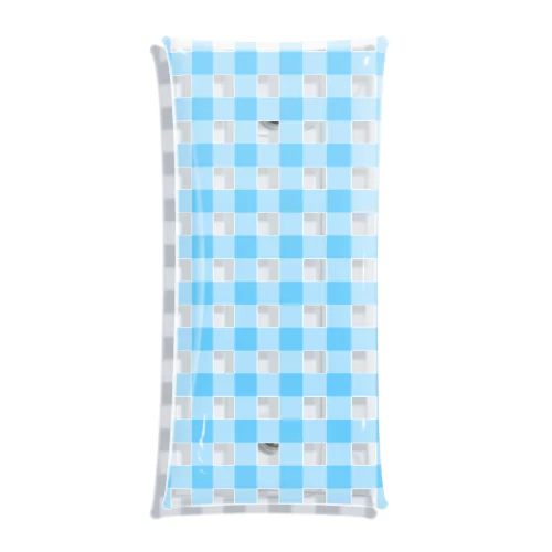 ギンガムチェック水色のクリアマルチケース Clear Multipurpose Case