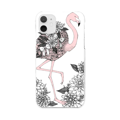 百日草とフラミンゴ Clear Smartphone Case