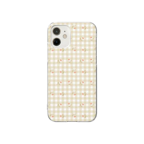 野ばら＆チェック（ベージュ） Clear Smartphone Case