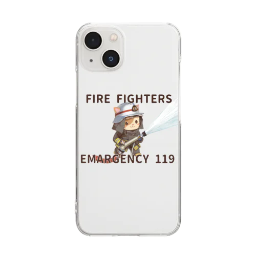 放水する消防士のねこちゃん（ロゴあり） Clear Smartphone Case