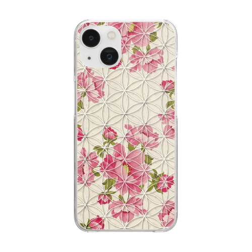 フラワーオブライフ【幸運、運気アップ】iPhoneケース、牡丹レトロ、かわいいピンク花柄 Clear Smartphone Case