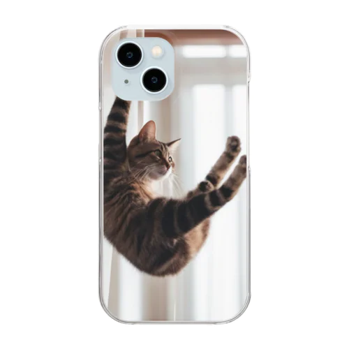 カーテンにつかまっているネコ Clear Smartphone Case