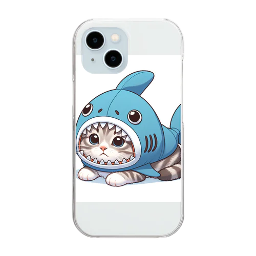 サメのフードを被った可愛らしい子猫 Clear Smartphone Case