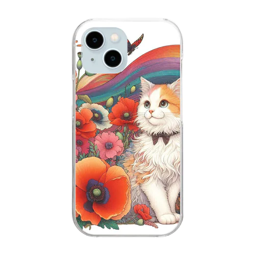 猫とポピー Clear Smartphone Case