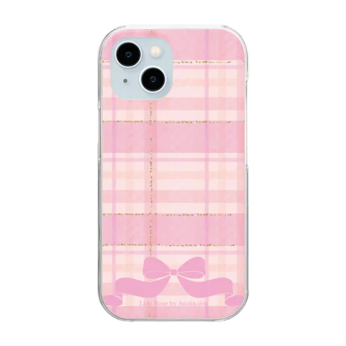 大人かわいいチェックリボン Clear Smartphone Case