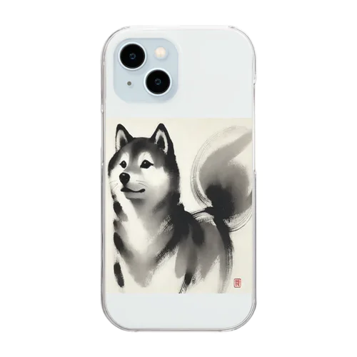 炭で描いた柴犬 Clear Smartphone Case