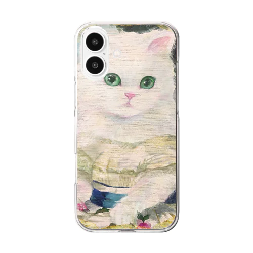 ドレスを着た白い子猫のアンティーク風肖像画 Clear Smartphone Case