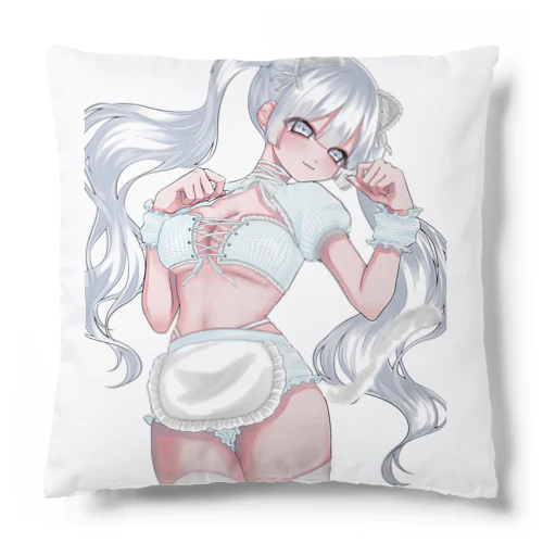 necochan(白×水色)(背景透過) Cushion