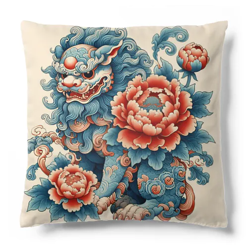 中華風唐獅子牡丹 Cushion