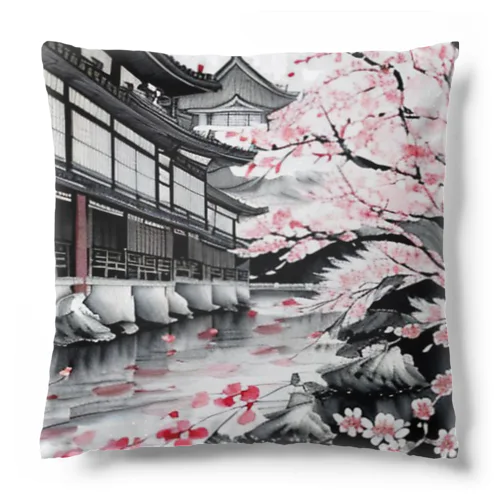 日本家屋と桜 Cushion