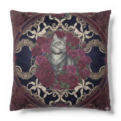 Moonlit Serenade - 深淵のロココ猫 Cushion