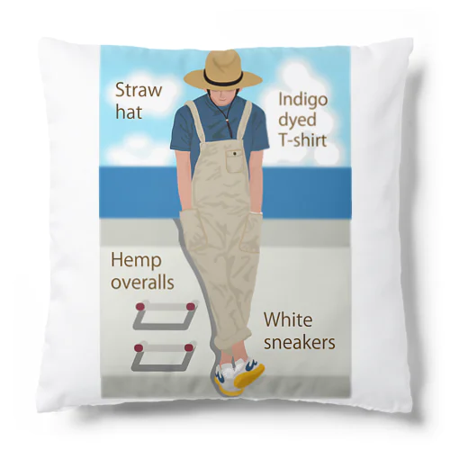 海と麦わら帽の青年 Cushion