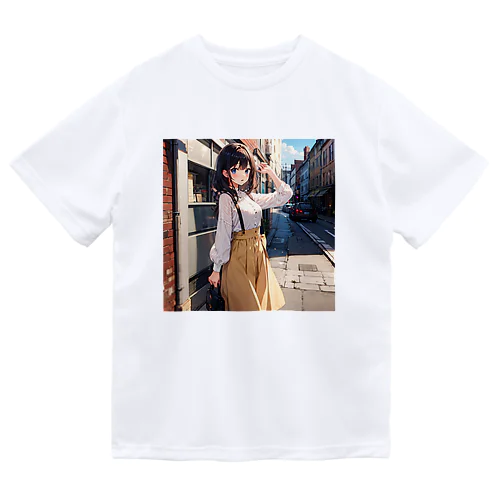 A young girl with blue hair. She is holding a black purse and looking up. A cute girl with blue hair,wearing a yellow sk Dry T-Shirt