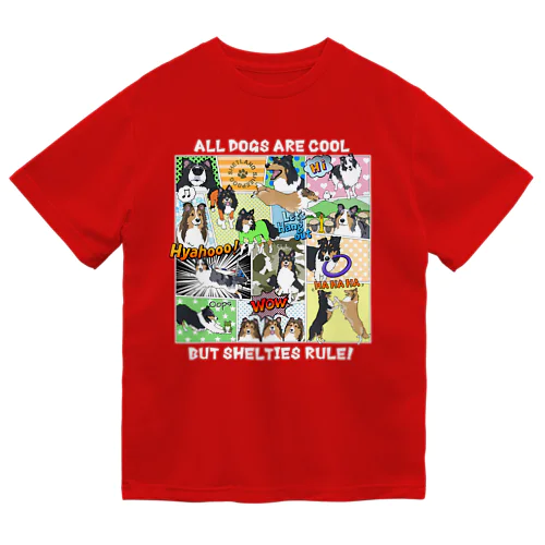 シェルティさんのアメコミ風シャツ　白字 Dry T-Shirt