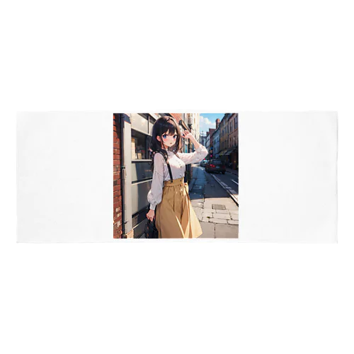A young girl with blue hair. She is holding a black purse and looking up. A cute girl with blue hair,wearing a yellow sk Face Towel