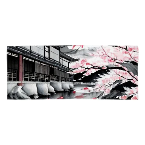 日本家屋と桜 Face Towel