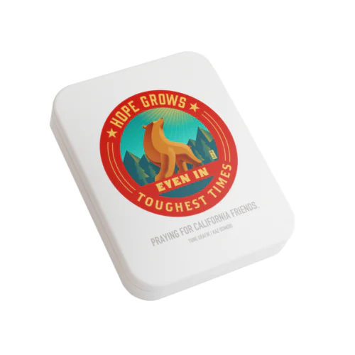 PRAYING FOR CALIFORNIA FRIENDS Flat Tin Case