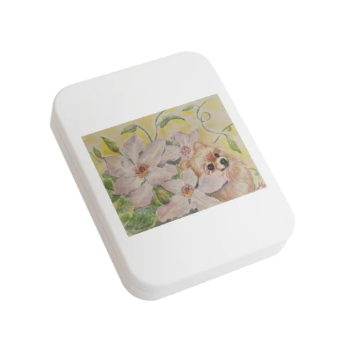クレマチスとポメラニアン Flat Tin Case