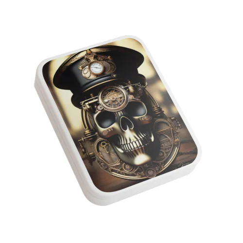 スチームパンク・スカル：時の番人（背景あり） Flat Tin Case