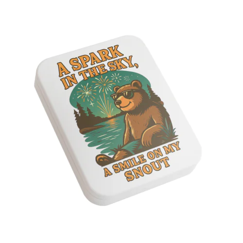 花火を楽しむクマ Spark in the Sky Flat Tin Case