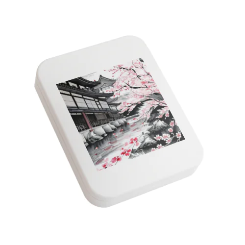 日本家屋と桜 Flat Tin Case