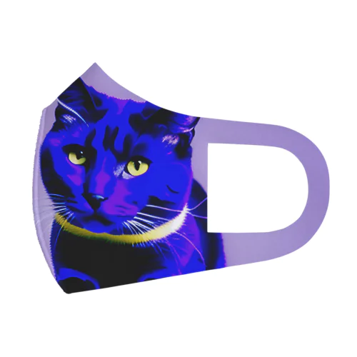 ネオンに染まった猫 Face Mask