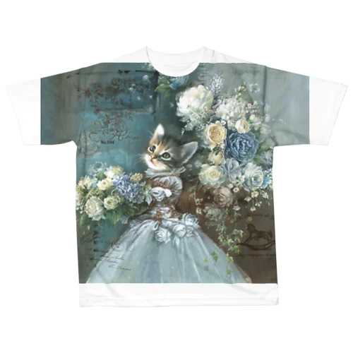 青いドレスの猫-ミラ All-Over Print T-Shirt