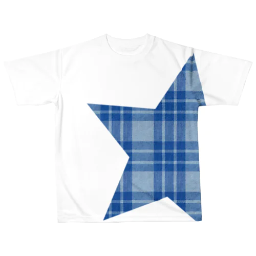 チェック柄スター blue All-Over Print T-Shirt