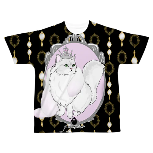 エレガント猫チンチラシルバー　in the mirror 　ブラック All-Over Print T-Shirt