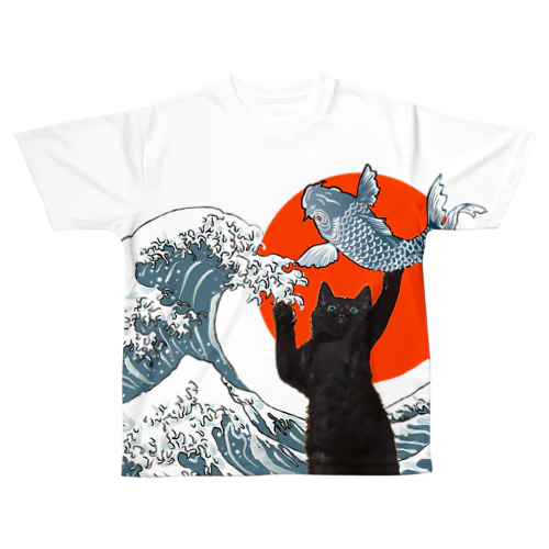 黒猫の大漁ニッポン All-Over Print T-Shirt