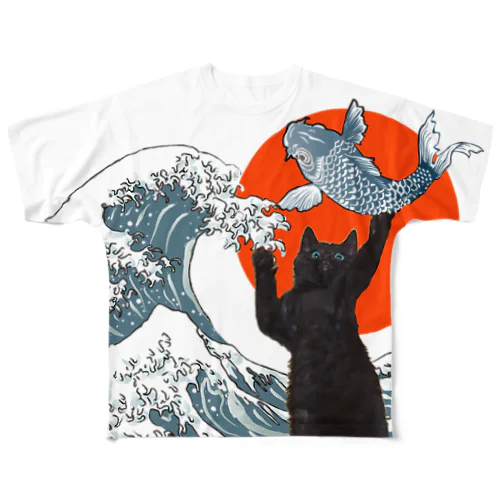 黒猫の大漁ニッポン All-Over Print T-Shirt