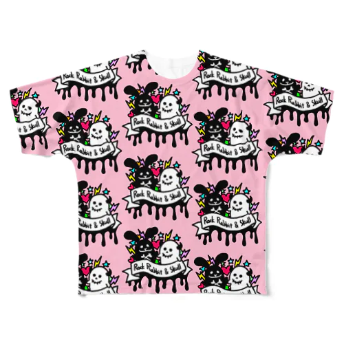 Rock rabbit and skull pinky All-Over Print T-Shirt