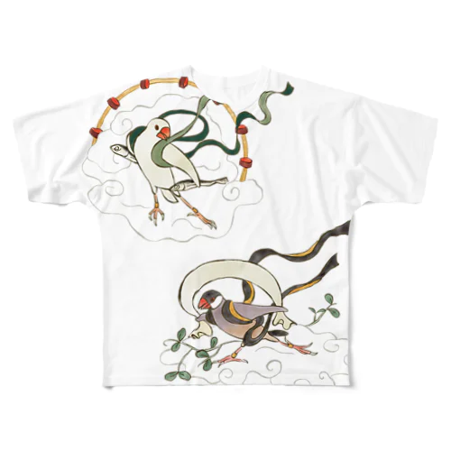 文鳥風神雷神 All-Over Print T-Shirt
