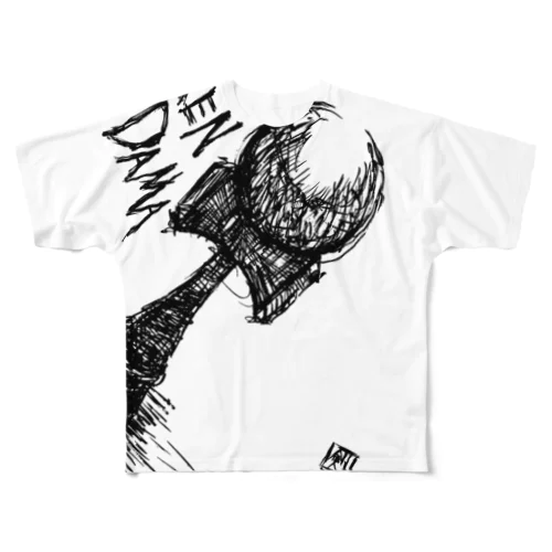 けん玉筆絵（黒） All-Over Print T-Shirt