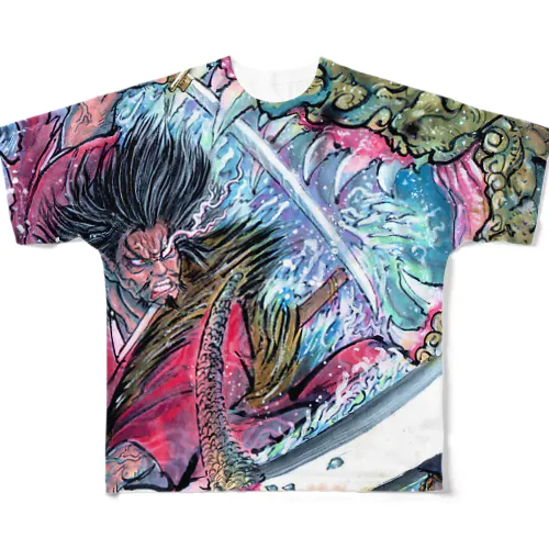 宮本武蔵の山鮫退治 All-Over Print T-Shirt