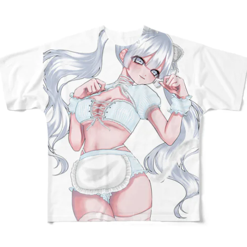 necochan(白×水色)(背景透過) All-Over Print T-Shirt