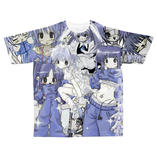 青色女の子詰め込み All-Over Print T-Shirt