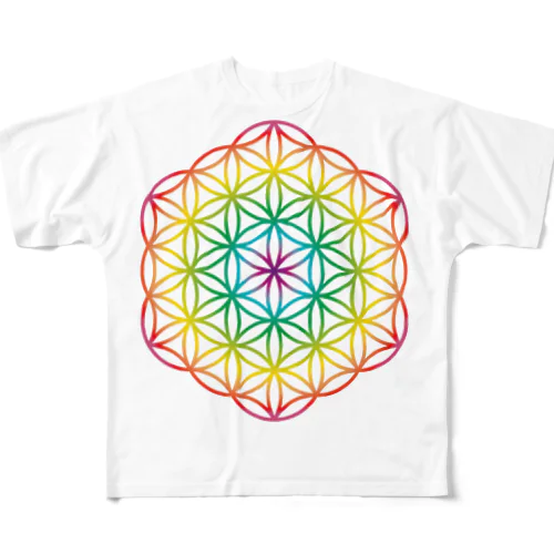 Flower of Life レインボー All-Over Print T-Shirt
