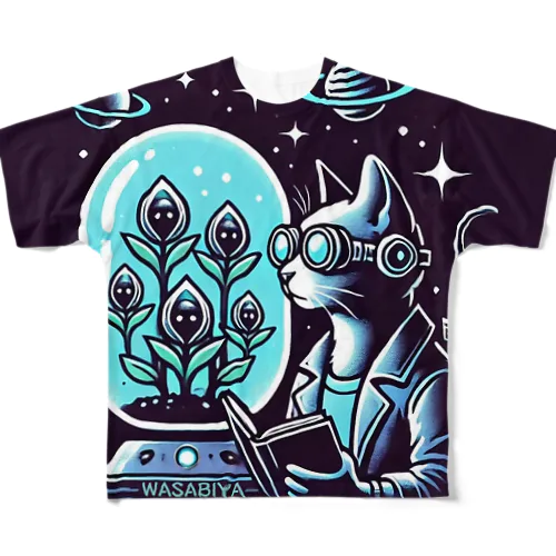 研究猫×WASABIYA　歌付き All-Over Print T-Shirt