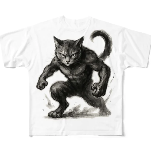 最強筋肉猫マッスルキャット-墨のしらべ- All-Over Print T-Shirt