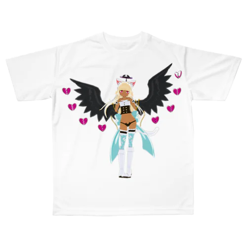 ねこ堕天使もげち All-Over Print T-Shirt