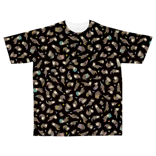 カワウソいっぱい焦茶 All-Over Print T-Shirt