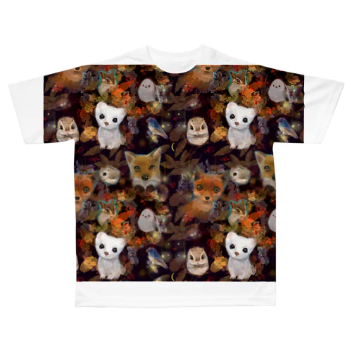 夜の森のかわいい動物たち All-Over Print T-Shirt