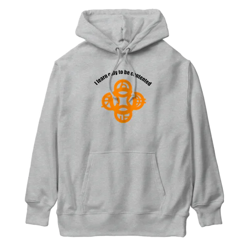 吾唯足りるを知るh.t.大アーチ・黒・英文字・橙 Heavyweight Hoodie