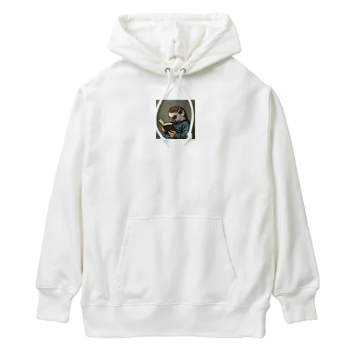 包帯を巻いた耳で本を読むハリネズミのゴッホ風の絵 Heavyweight Hoodie