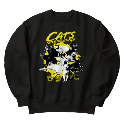 猫が世界を支配する（黄） Heavyweight Crew Neck Sweatshirt